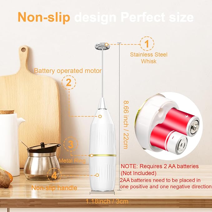 Milk Frother, Mini Mixer for Coffee Latte Matcha, Gift (White)