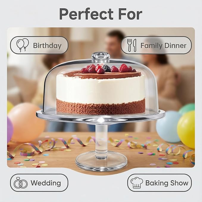 Acrylic Cake Stand with Dome 12 Inch Clear Rotating Cake Display Spinner Holder with Lid for Party Wedding Decorating