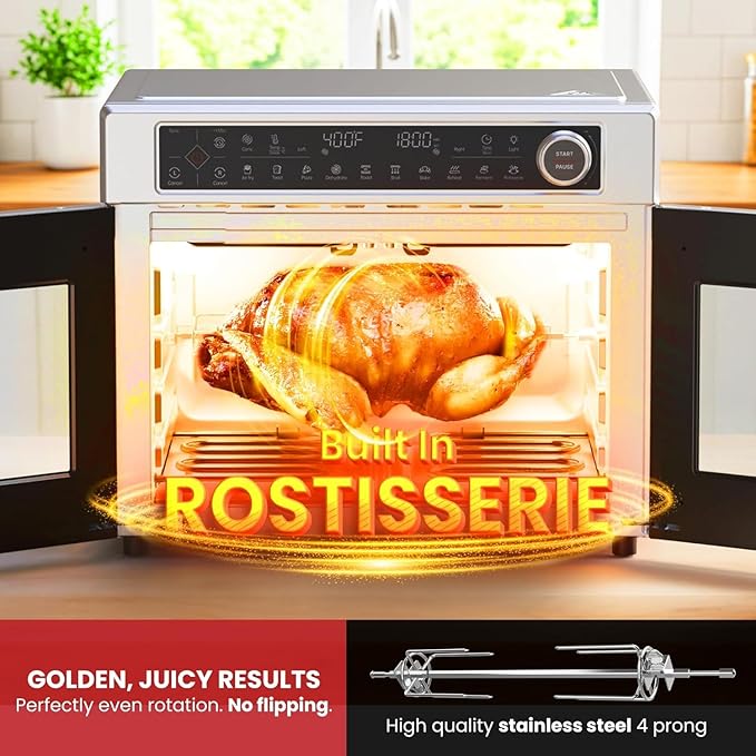 Magic Mill Ultra-Premium Air Fryer Toaster Oven Combo With Independent Dual-Zone Technology, Extra Large 32QT French Door Stainless Steel Convection Oven, Next-Gen Patent Technology, 13 accessories