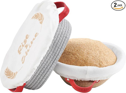 Baker's Secret Cotton Rope Banneton Bread Proofing Basket Set, Oval & Round Bread Baskets with Liners & Covers for Artisan Bread Baking, Sourdough Bread Baking Supplies
