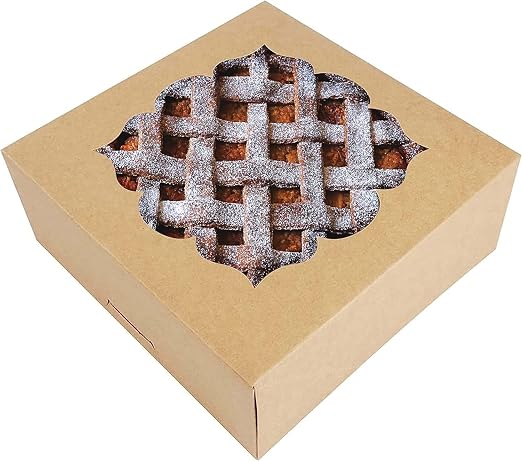 NPLUX 20 Pack Pie Boxes 10x10x3inch Bakery Boxes with Window Dessert Pastry Boxes Pie Boxes 10 inch for Pies Cheesecake and Chocolate Covered Strawberries, Graduation Gifts Party Favors(Brown)