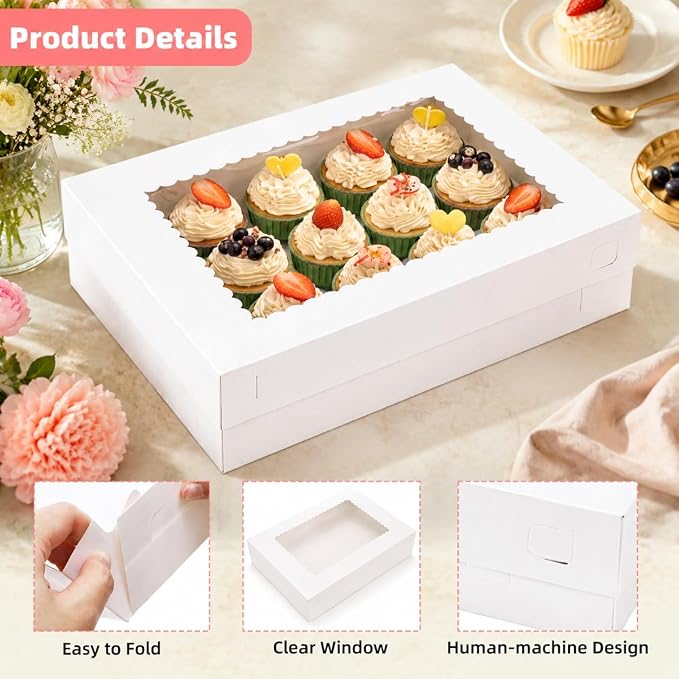 20 Pieces 16x11x4 Inch Cake Boxes, White Rectangular Sheet Cake Boxes with Window, Large Paperboard Container for Cookies Pastry Baking Donuts Cupcake Pie Packaging