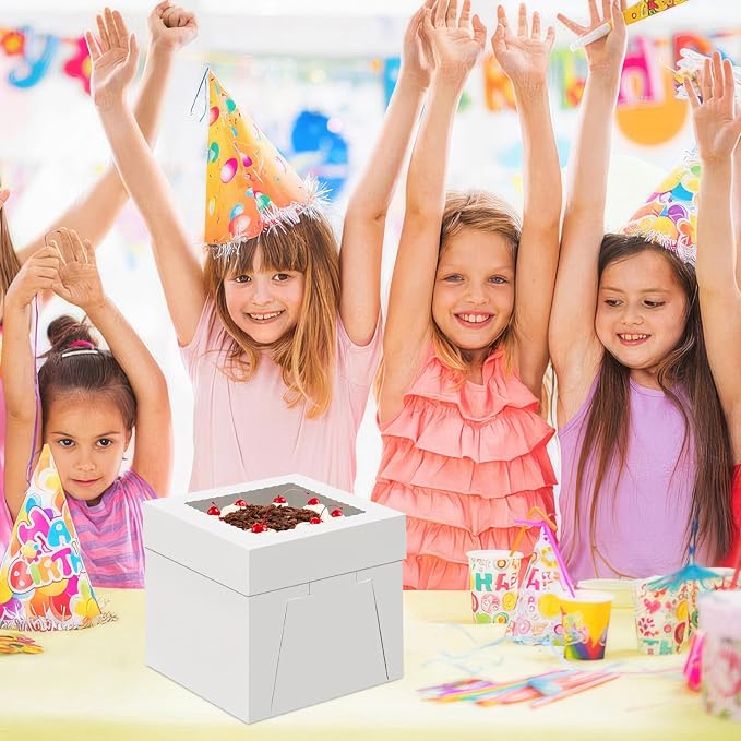 WINKIO Cake Box with Cake Boards, 2 Pack 8 In Disposable Cake Carrier, Cakes Transport Container, White Bakery Holder with Window (2, white, 8x8x8 Inches)