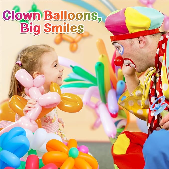 100 Pcs 260 Balloons Kit with Pump - Kids Premium Latex Twisting Long Balloons to Make Animals Flowers, Fun Rainbow Balloons for Party Boys Girls Birthday Gifts Clowns Wedding Decor
