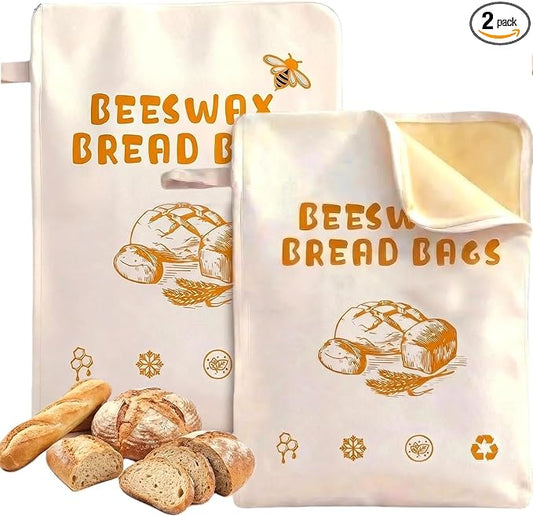 2-Pack Extra Large Beeswax Bread Bags with Zipper Seal – Reusable Bread Storage Bags, Eco-Friendly Natural Beeswax Lining, to Keep Homemade Bread Fresh for Sourdough & Artisan Loaves (yellow)