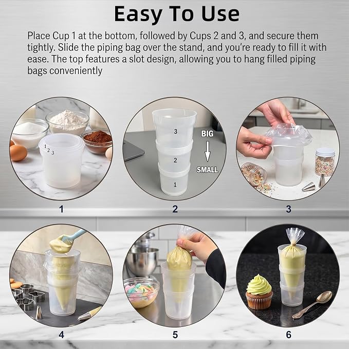 Easy Fill Piping Bag Holder Stand Piping Tip Organizer | Adjustable Height Bag Holder Piping Bag Holder for Filling Clear Cream Icing Bags Rack Cake Decorating Supplies
