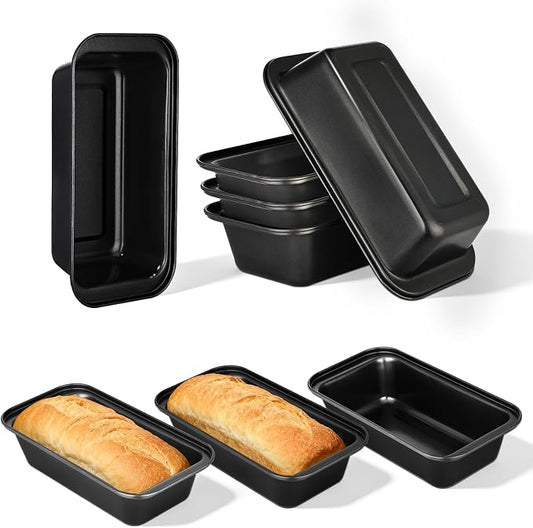 tchrules Loaf Pans 8×4 Inch Carbon Steel Bread Pan Nonstick Baking Set | |Even Heat Baking|Oven Safe 450°F|Easy Release Bake|PFOA Free Coating|Warp Resistant Steel|8 Pack Value (Black)