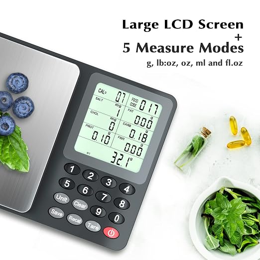 Fuzion Nutrition Food Scale, Digital Food Scale for Weight Loss, Calculating Food Facts, Macro, Calorie, Meal Prep, Portion Control, Stainless Steel