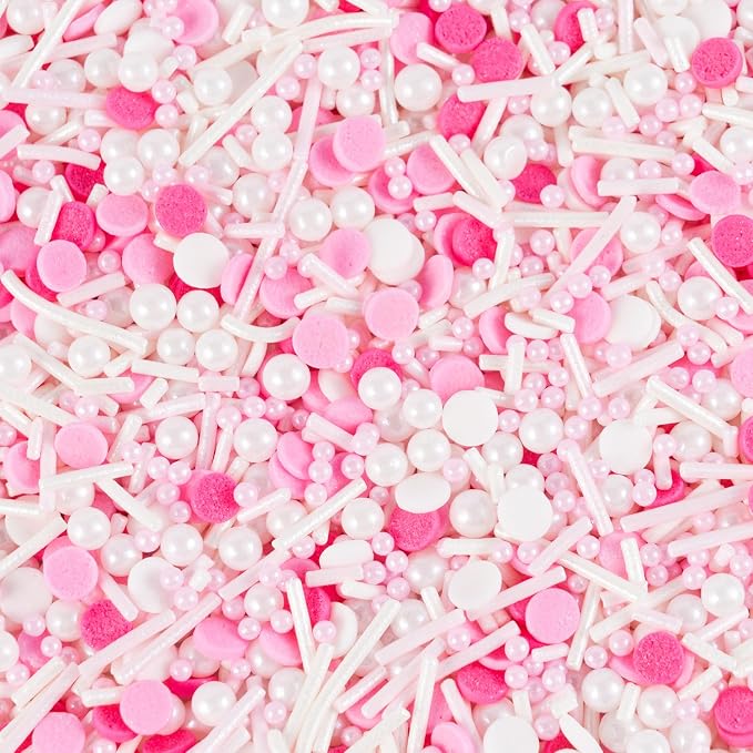 Pink Sprinkles for Cake Decorating 7 OZ Edible Pearl Sugar Sprinkles Topper for Cookie Cupcakes, Candy, Cream, Chocolate Cake Decorations - Jimmies, Nonpareils, Confetti
