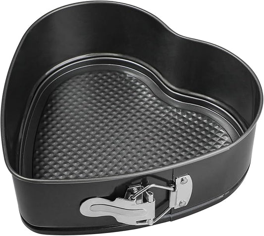Webake 9in Heart Shaped Nonstick Springform Pan, Ideal for Cheesecakes, Quiches, Black