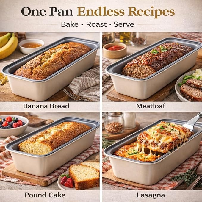 13x4 Inch Loaf Pan 3-Pack, Nonstick Carbon Steel Bread Pan for Even Baking, Long Baking Pan for Homemade Sourdough, Banana Bread & Meatloaf – Rust-Resistant, Warp-Resistant, Easy Release