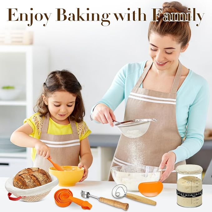 Sourdough Starter Kit – 10" Round + 9" Oval Banneton Baskets, Lame & Jar | Complete Bread Baking Supplies Set with Liner, Scraper, Whisk, Duster, Sling & Measuring Cups – for Bakers, Artisan Loaves