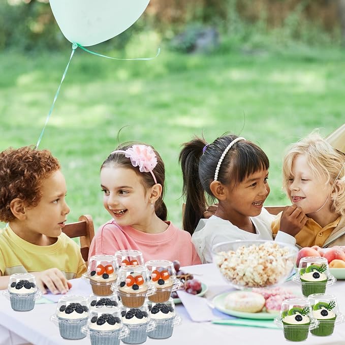 JarThenaAMCS 80 Pack Plastic Individual Cupcake Containers Clear Cupcake Boxes Holder Disposable Stackable Deep Dome Mini Cake Carriers for Cake Muffin Packaging