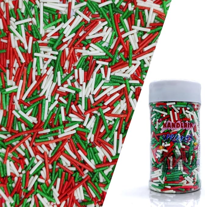 Red & White & Green Christmas Jimmy Sprinkles Edible Mix Size Jimmies Cake Decorations Soft Jimmies for Topping Ice Cream, Cookies, Cakes, Wedding, Valentine Christmas Supplies 3OZ