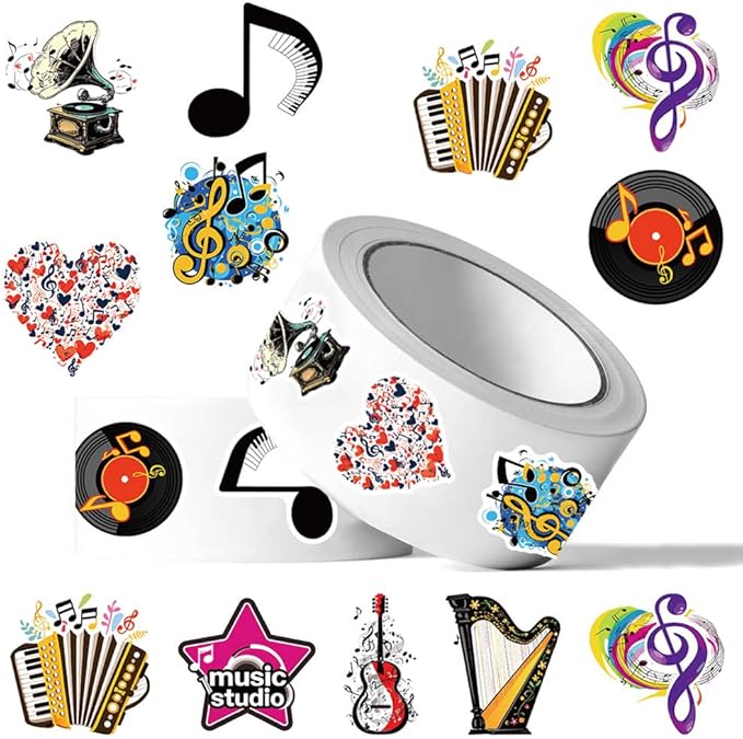 500pcs Music Stickers, Music Notes Vinyl Waterproof Stickers Musical Instruments Stickers for Water Bottles Laptops Guitars Skateboards Music Party Favors Decorations (Music)
