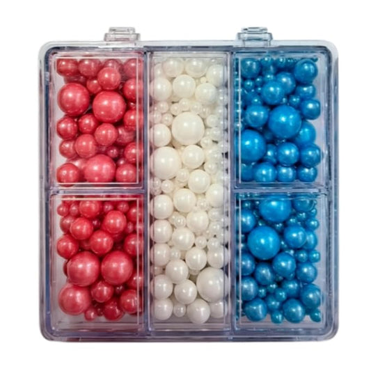 HeDeon&Rles Red White Blue Pearls Sprinkles for Baking Free Sprinkles 90g/3.17oz 4 Size Mix Edible Preals for Cake Cupcake Pancake Icing Decoration Independence Day Halloween Supplies