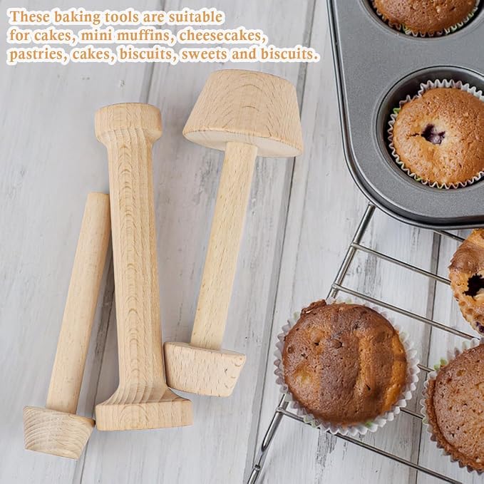 DOERDO 3Pcs Mini Tart Tamper Double Side Egg Tarts Tamper Pastry Tools for Muffin Pan Egg Tart Cheesecakes Dessert Baking