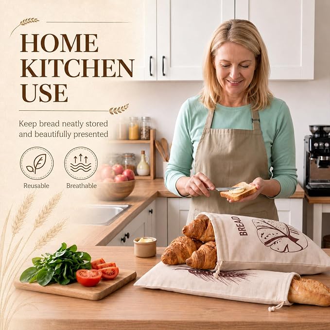 20 Pcs Linen Bread Bags for Homemade Sourdough, 15.8 x 11.8 Inch 25.6 x 5.9 Inch Reusable Bread Storage Pouches with Drawstring, Unbleached Cloth Sack for Artisan Loaf, Bakery Kitchen Gif
