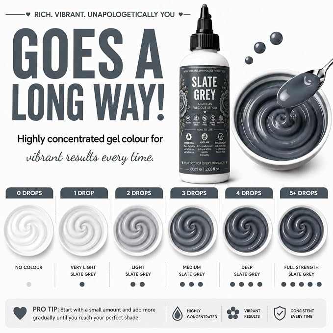 Confect Slate Grey Gel Food Coloring – Highly Pigmented Gel Based Food Color for Buttercream, Cakes, Cookies & Baking – 60mL / 2 FL OZ