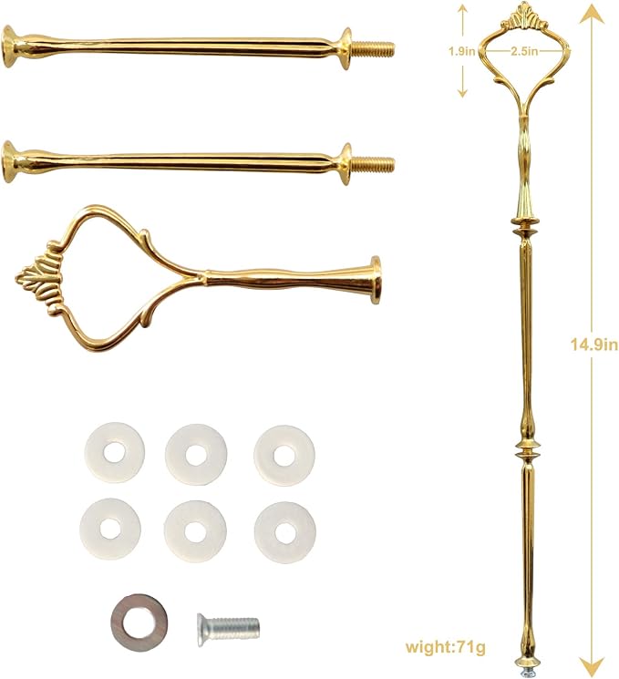 3 Tier Tiered Tray Hardware Kits Fruit Cake Plate Handle Fitting Hardware Rod Dessert Stand Holder Golden Crown 5 Set（Plate not Included）