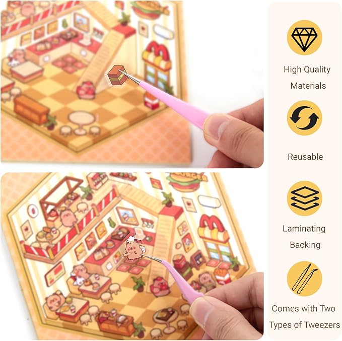 20 Sets DIY 3D Sticker Scene Collection Book for Kids Adults Cute Make Your Own Shop House Stickers for Gifts Stickers Therapy for Adult Relief Stress Pass The Time Play Park Hamburg Castle Library