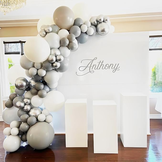 120pcs Gray Balloons, 18 12 10 5 inch Grey Balloons Different Sizes Gray Balloon Arch Kit for Birthday Baby Shower Wedding Anniversary Party Decorations