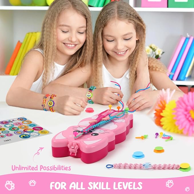 morwant Cat-Shaped Friendship Bracelet Maker - DIY Jewelry Craft Kit for Girls Ages 8-12, Makes Up to 15 Bracelets | Creative Birthday Gift, Summer Camp Activity, Party Favors & Playdate Toy