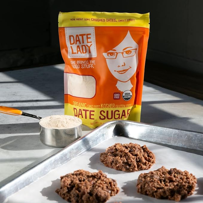 Date Lady Date Sugar, 1 lb, Organic | 100% Whole Food | Vegan, Paleo, Gluten-free & Kosher | Sugar Substitute and Alternative Sweetener for Baking | Will Not Dissolve in Your Coffee (2 Bags)