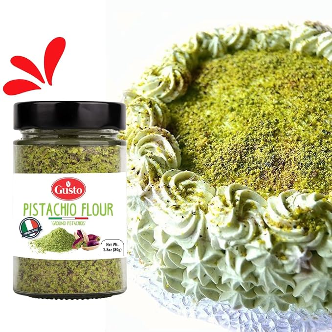 GUSTO ETNA Pistachio Flour, Sicilian Fine Chopped Pistachio Flour 2.8 oz | Ground Pistachio Powder for Baking and Desserts, Gluten-Free, High-Protein, Vegan, Non-GMO, Product Bronte, Italy
