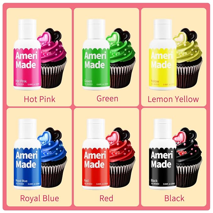 Amerimade Oil Based Food Coloring, 20ml Large Capacity Vibrant Food Coloring for Chocolate, Flavorless Food Dye for Baking, Fondant, Frosting & Cake Decorating (0.68 fl.oz)