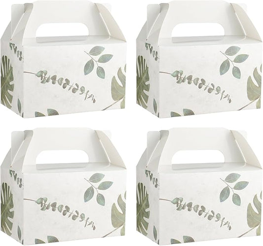 NyuOurea 10 PCS Green Leaf Gable Favor Treat Boxes, 6.5 x 4 x 4 Inches Gift Box with Handle, Goodie Boxes for Candy, Cookie, Tea, Spring Picnic, Baby Shower Party, Garden Wedding, Birthday, Graduation