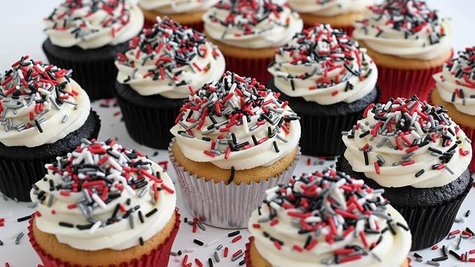 NCS Atlanta Football Black, Red, White & Silver Jimmies Edible Sprinkles – Cupcake, Cake & Cookie Decorations, 7 oz