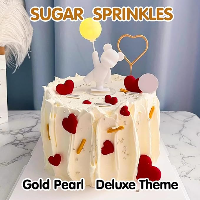 Gold Pearl Sprinkles,Edible Rods Pearl Sugar Candy Mix Size,130g/4.58oz,Baking Edible Cake Decorations,Cupcake Toppers,Cookie Decorating Donuts Ice Cream,Food Grade,Holiday Wedding Birthday Party Supplies
