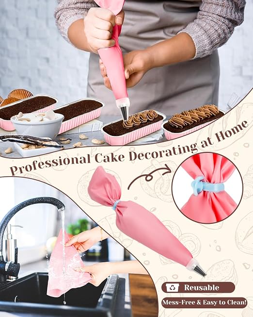 YQER 100 Pack Pink Mini Cake Pans with Lids and Spoons, 6.8oz Disposable Aluminum Foil Mini Loaf Pans Cake Tins with Stickers and Reusable Decorating Set for Small Cakes, Baby Shower, Gift and Parties