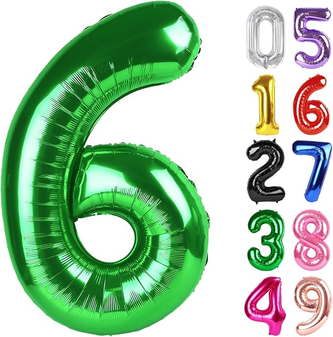 Dark Green Number 6 Balloon 40 Inch, 6th Birthday Party Decorations for Children, Giant 6 Foil Balloon for Party Supplies
