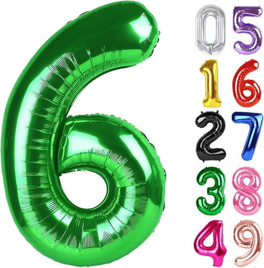 Dark Green Number 6 Balloon 40 Inch, 6th Birthday Party Decorations for Children, Giant 6 Foil Balloon for Party Supplies
