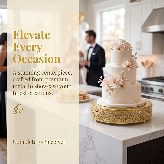 Hedume 3-Piece Cake Stand Set, Round Metal Cake Stands, Dessert Cupcake Pastry Candy Display Plate for Wedding, Event, Birthday Party