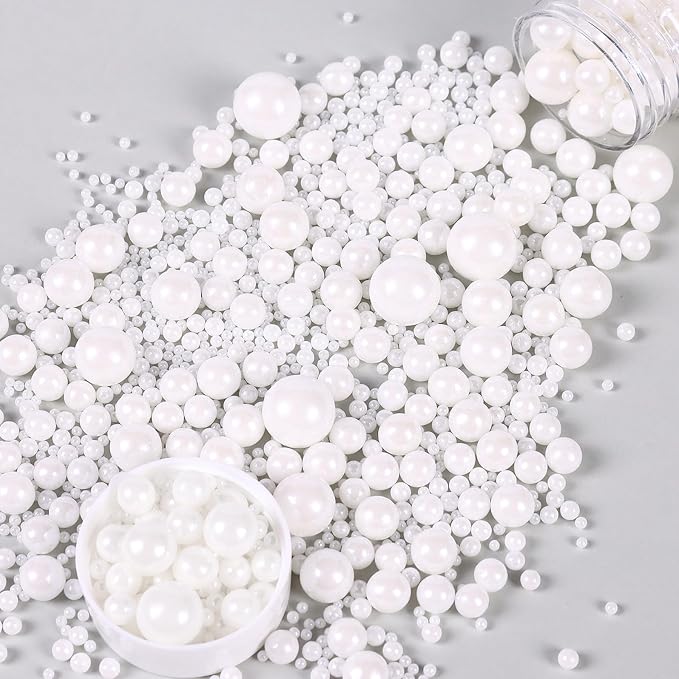 White Pearl Sprinkles for Cake Decorating, Edible Pearls Sugar for Baking Cupcake Toppers Ice Cream Cookie Wedding Party Birthday Valentines Celebrations Supplies, 4.05oz