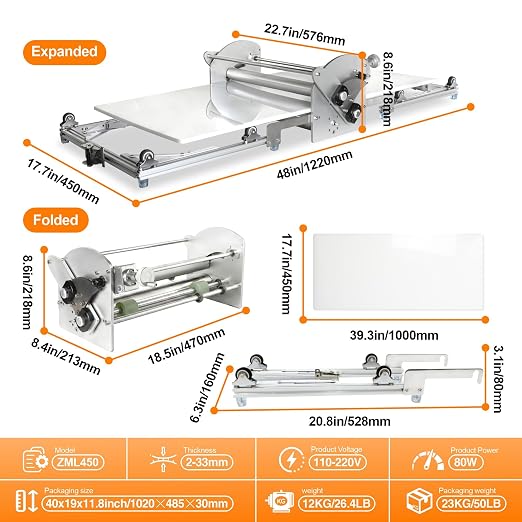 Commercial Electric Dough Sheeter Machine 22.7", Thickness Foldable Adjustable for Bakery & Home Use, Dough Laminator for Pizza, Croissant & Pastry Dough(White)