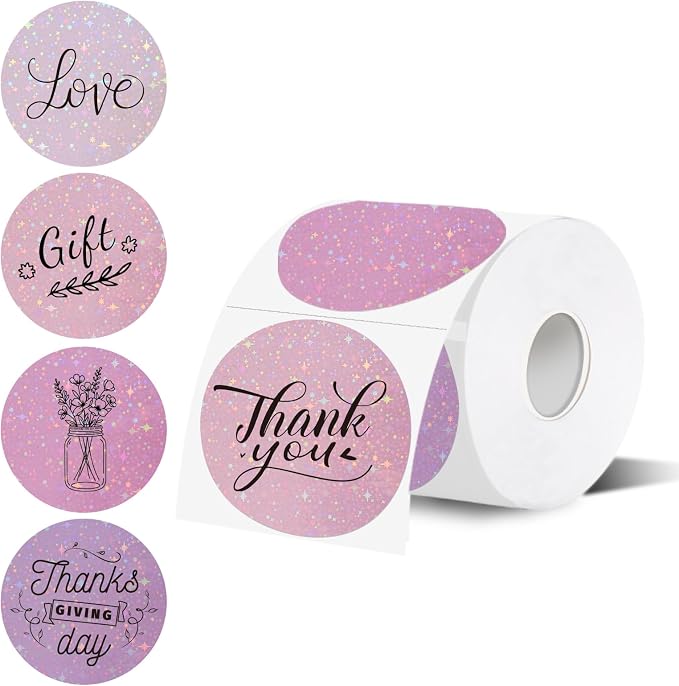 3''Holographic Pink Thermal Label,Round Self-Adhesive Direct Thermal Label,for DIY Logo Design,Name Tag (200/Roll)