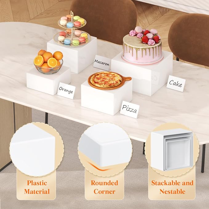 Lifewit 8 PCS Buffet Risers and Stands, Up to 25 cm/10" Food Risers for Buffet Table, Catering Dessert Cake Holder for Party, Collectibles Jewelry Display Shelf, Nesting Cube Boxes, (7”,7.8",8.3",10") White