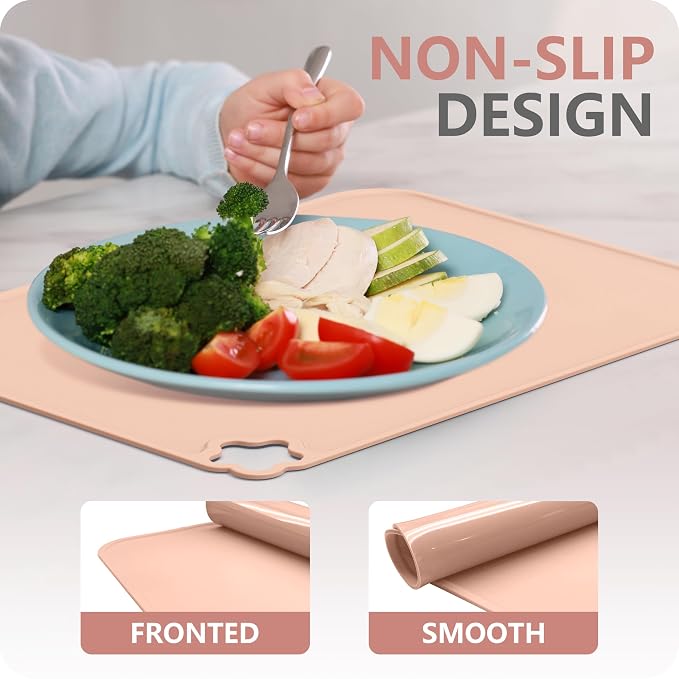 Silicone Placemat for Toddles Kids Non-Slip Reusable Portable Kids Placemats for Dinning Table Heat Resistant Placemats, Baby Placemat Stain Resistant Silicone Mat for Dining Table 3 Pack