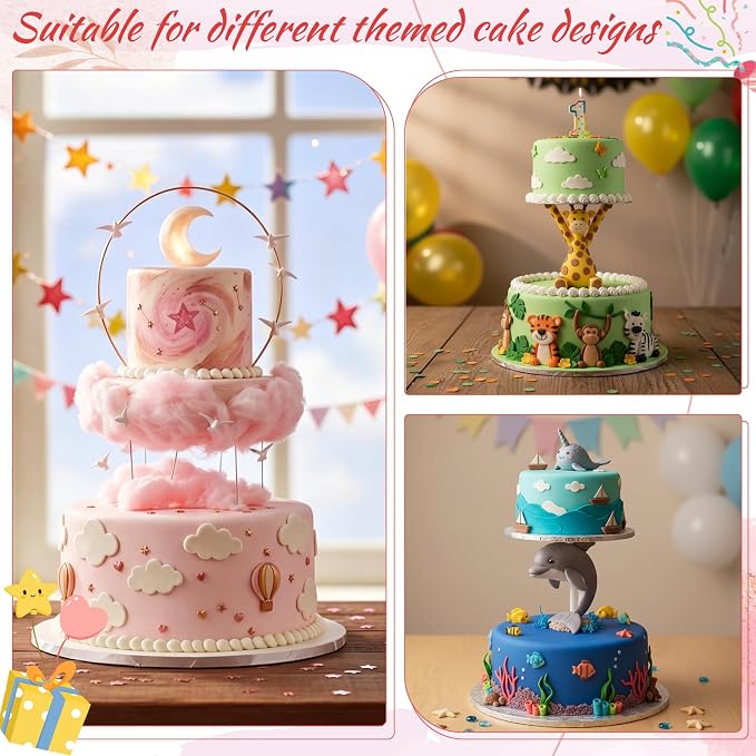 LemonRoad 6''+8'' White Floating Cake Stand 2 Tier Metal Wedding Cake Stand Spacer Separator Round Decorative Dessert Display Riser Pastry Holder for Birthday Anniversary Party Centerpiece (Modern)