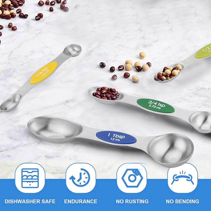 Set of 8 Stainless Steel Magnetic Measuring Spoons Set with Leveler,Dual Sided Stackable Steel Metal Teaspoons for Baking & Cooking Kicchen Accessories (Color)