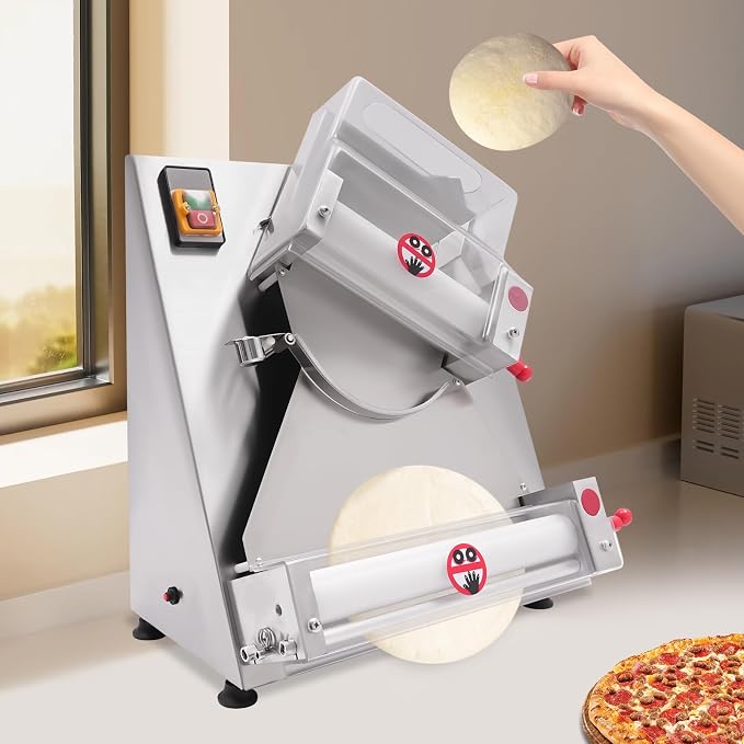 Pizza Dough Roller Sheeter, 4-12 Inch Dough Sheeter Machine, Stainless Steel Adjustable Thickness Pizza Dough Press for Pie Crusts, Pita Breads, Tortillas, Flatbreads