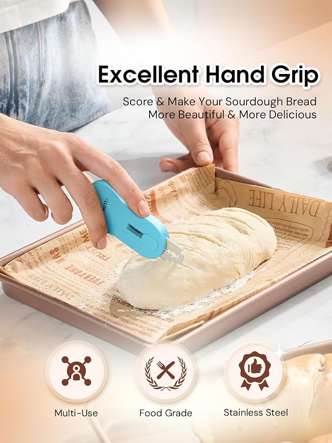 CLUEAPOP Bread Lame for Dough Scoring, Magnetic & Reusable Bread Lame Dough Scoring Tool, Anti-Slip Handle with Long Retractable Razor Blades, Sourdough Scoring Tool for Bread Making