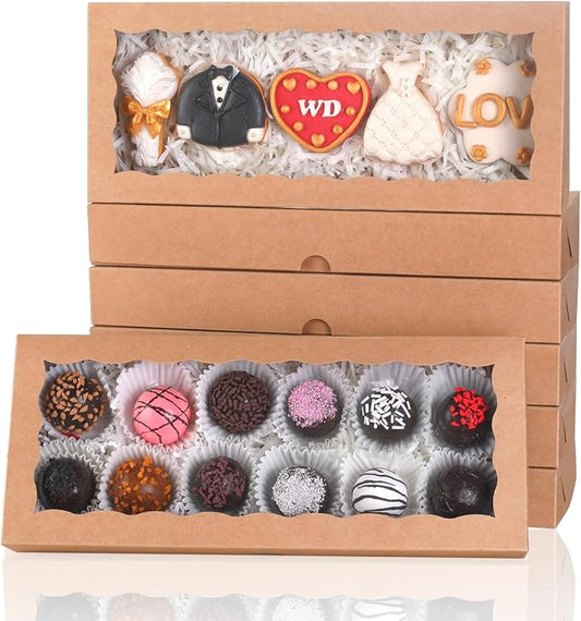 50pcs 12x5x1.5Inches Brown Cookies Boxes with Window Bakery Boxes Chocolate Truffle Boxes Macaron Boxes Cakesickle Boxes Browines Treat Boxes for Christmas Valentine's Father's Mother's Day