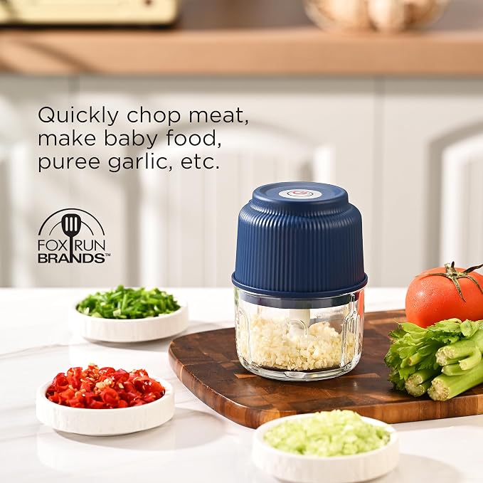 Fox Run Mini Food Processor, 1.25 Cup Capacity Electric Garlic & Vegetable Chopper