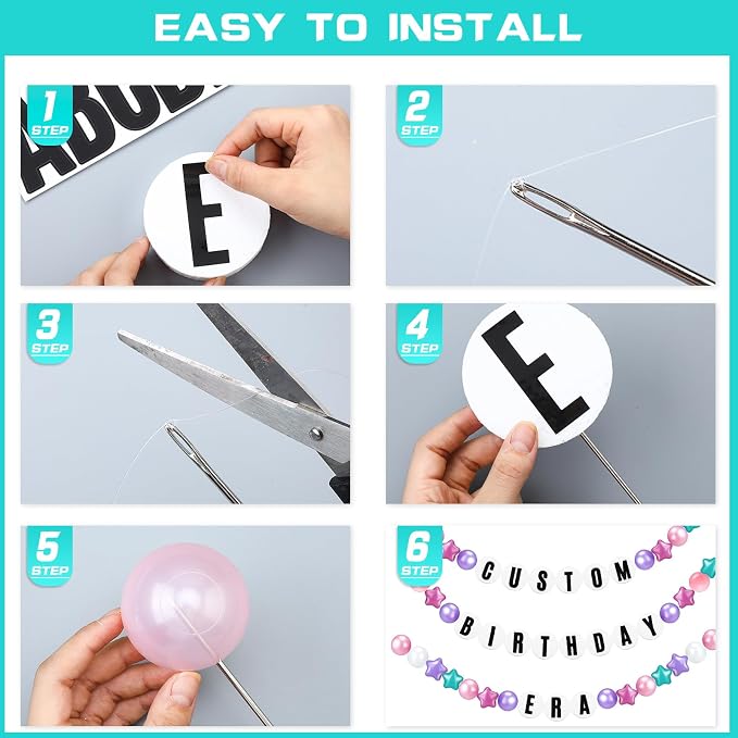 Simgoing 103 Pcs DIY Giant Friendship Bracelet Lei Kit Extra Large Beads Garland Jumbo Birthday Friendship Banner Kit Famous Singer Customizable Party Decor for Classroom(Pearlescent Macaron Color)