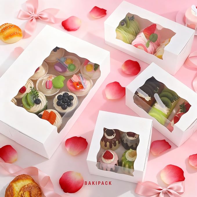 25 Roll Cake Boxes, White Bakery Boxes with Window, 5x5x3.5 inches Cookies Boxes Pumpkin Roll Container Donut Boxes Pastry Cake Packaging
